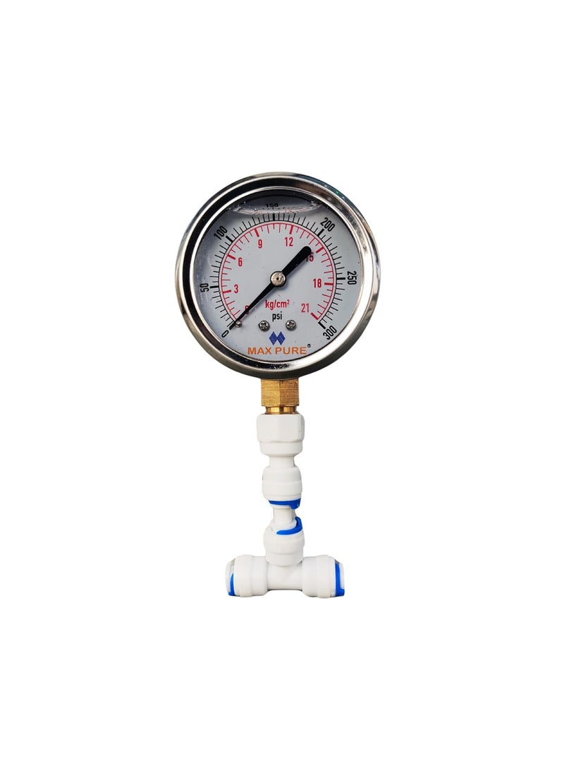 PARIJATA Parijata Water pressure Gauge Gly filled Pressure Gauge Bottom 14 BSP 021 kgcm with Tee connector 