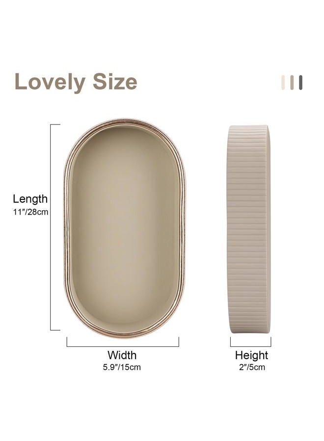 GORESE PU Leather Perfume Tray Nightstand Organizer, Small Oval Desk Tray Jewelry Trinket Trays Valet Organizer Key Bowl for Entryway Dresser Bathroom, Catchall Trays for Men Women, 11×5.9 in, Beige - Image 2