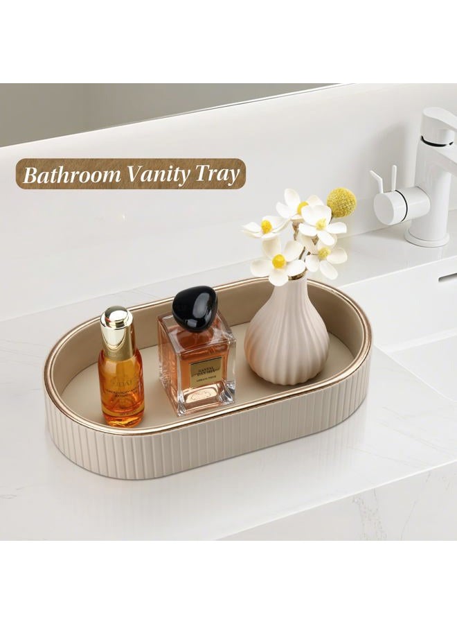 GORESE PU Leather Perfume Tray Nightstand Organizer, Small Oval Desk Tray Jewelry Trinket Trays Valet Organizer Key Bowl for Entryway Dresser Bathroom, Catchall Trays for Men Women, 11×5.9 in, Beige - Image 5