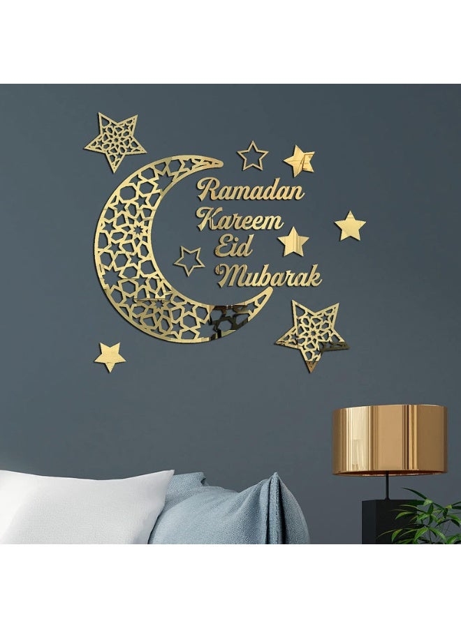 Chielor 2025 Ramadan Mubarak Decorations Wall Stickers, Eid Decor Moon Star Acrylic Walls Decals for Islamic Muslim Home - Image 1