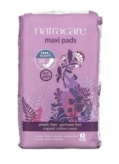 NATRACARE Maxi Pads Organic Cotton Cover Night 10 Pads  - Image 1