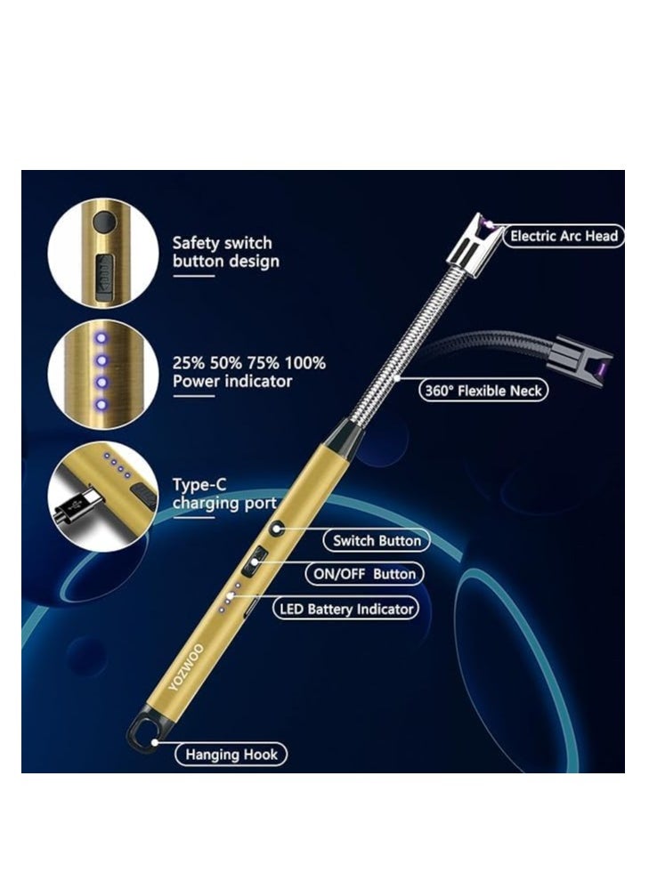 ماركة غير محددة ولاعة كهربائية USB نوع سي قابلة لاعادة الشحن، ولاعة بلازما قوس بدون لهب، ولاعة طويلة مع شاشة LED ذكية للبطارية مثالية للتخييم والطبخ والاستخدام المنزلي ازرق  - Image 5