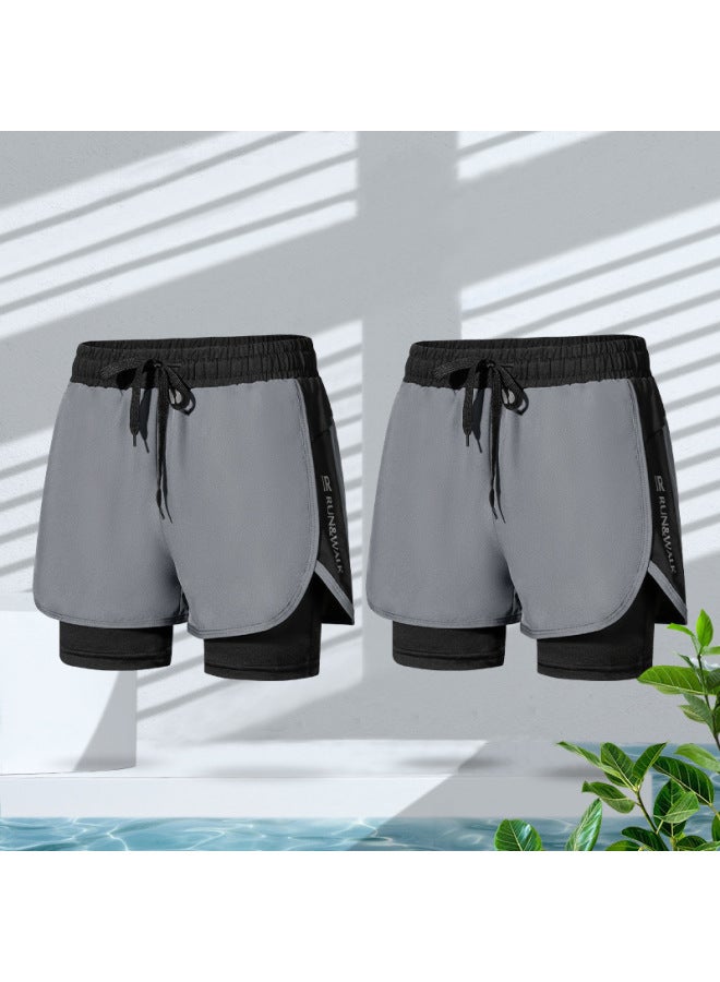 إسكدنيا سراويل سباحة للرجال بدلة سباحة بطبقة مزدوجة سريعة الجفاف ومضادة للإحراج، سراويل شاطئ ربيعية فضفاضة، معدات ملابس سيرفر - اللون: 101 رماد + 101 رماد (طبقة مزدوجة مضادة للإحراج) - - Image 1