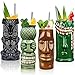LINALL Tiki Mugs Cocktail Set of 4 - Large Ceramic Hawaiian Party Mugs Drinkware, Cute Exotic Cocktail Glasses, Tiki - Image 2