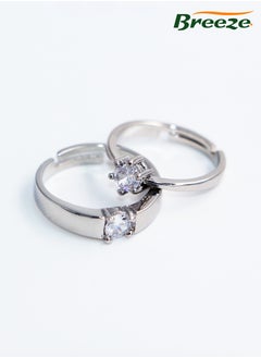 Breeze 2-Piece Platinum Plated Stainless Steel Zircon Studded Couple Rings  - Image 1