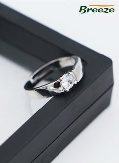 Breeze 2-Piece Platinum Plated Stainless Steel Zircon Studded Couple Rings  - Image 3