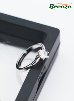 Breeze 2-Piece Platinum Plated Stainless Steel Zircon Studded Couple Rings  - Image 4