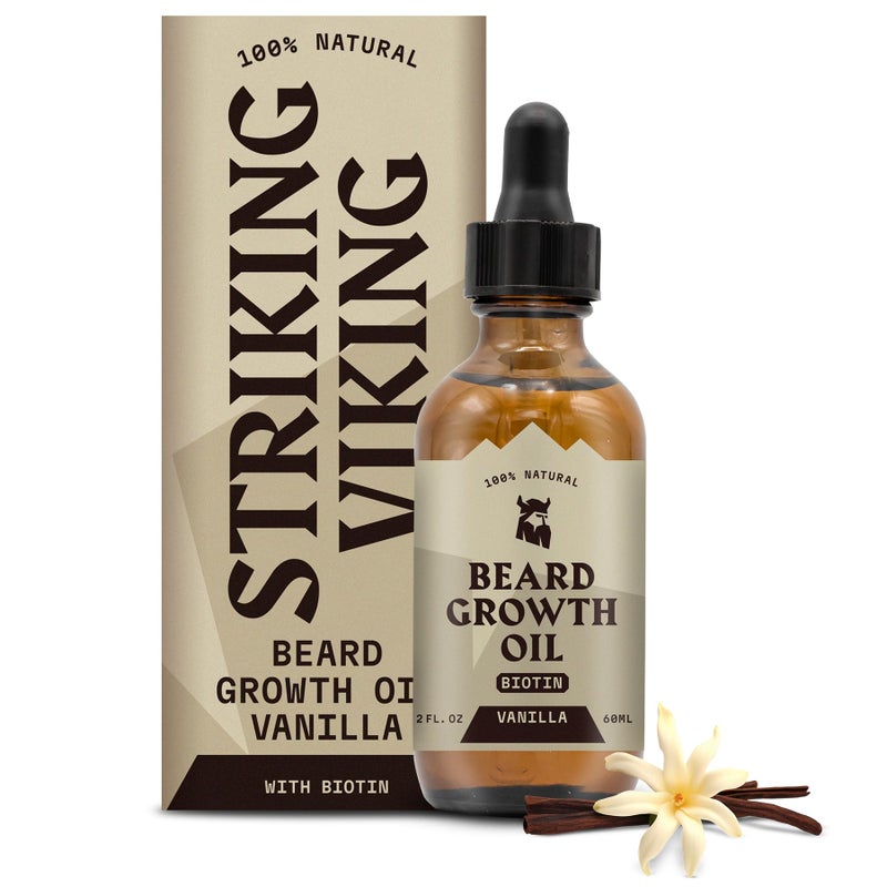 Striking Viking Striking Viking Beard Growth Oil with Biotin  2 Fl Oz 1 Pack Vanilla  Thickening  Conditioning Biotin Beard Growth Serum for Men with Argan  Jojoba Oil  Facial Hair Serum for Men