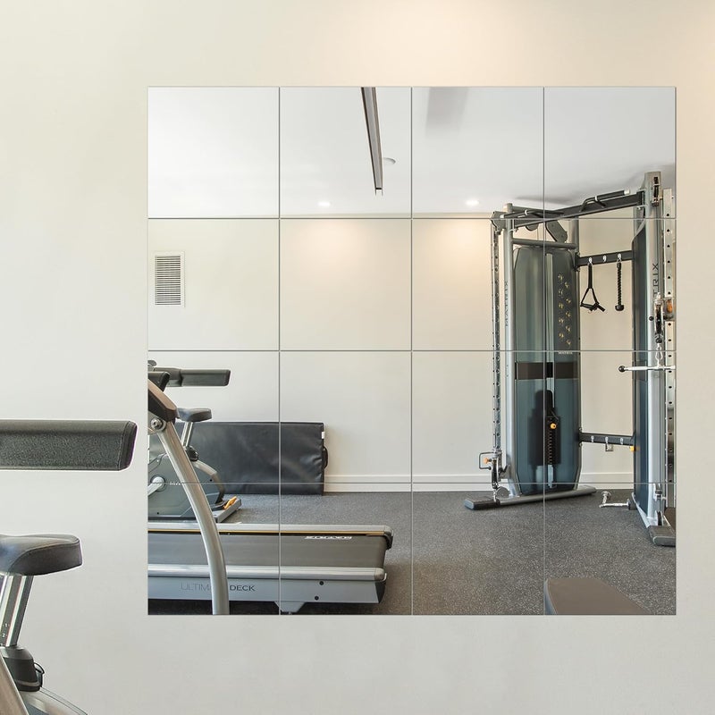 Delma Home Gym Mirrors, 12'' x 12'' Glass Mirror Tiles (16 PCS), Square Large Wall Mirror for Home Gym, Bedroom, Door, Bathroom, Frameless Mirror Sets - Image 1