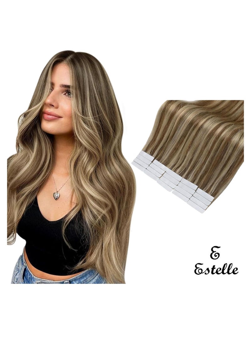 إستيل شريط تمديد شعر طبيعي في وصلات شعر ريمي بشرية غير ملحومة بشريط طبيعي مستقيم في وصلات شعر (بني داكن - أشقر) - Image 1