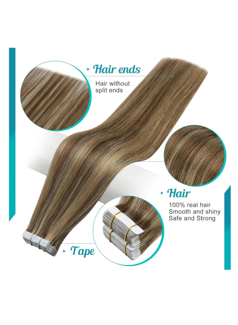 إستيل شريط تمديد شعر طبيعي في وصلات شعر ريمي بشرية غير ملحومة بشريط طبيعي مستقيم في وصلات شعر (بني داكن - أشقر) - Image 3