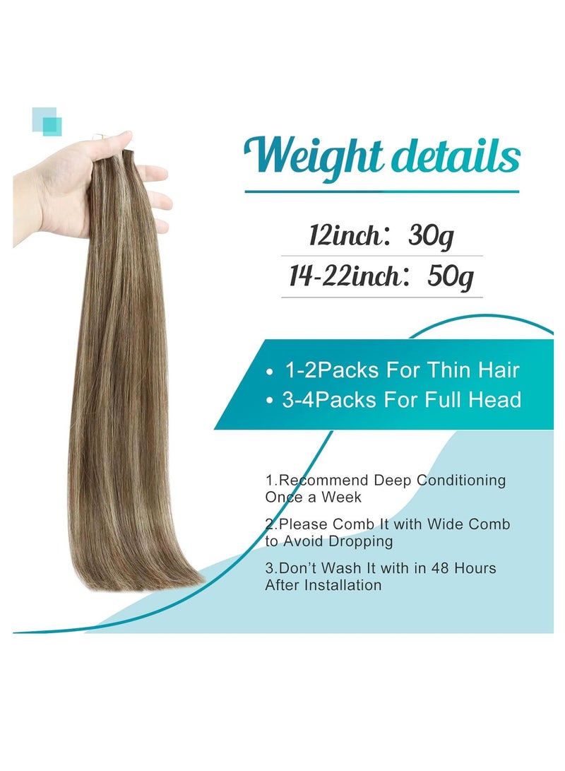 إستيل شريط تمديد شعر طبيعي في وصلات شعر ريمي بشرية غير ملحومة بشريط طبيعي مستقيم في وصلات شعر (بني داكن - أشقر) - Image 4