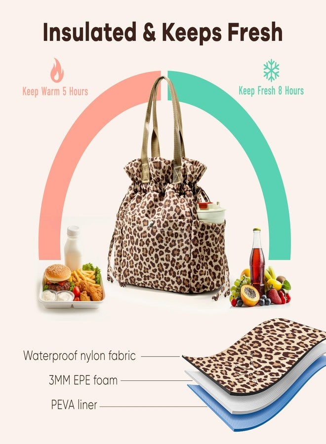 Yarnic Lunch Bag Women Insulated Lunch Bags,Cute Cheetah Reusable Lunch Box Stain-Resistant Lunchbox with Water Bottle Holder for Adult (Leopard) - Image 3