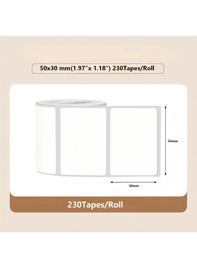 Thermal Label Paper for Thermal Label Printers, Waterproof & Oil-Proof Labeling Tape for Home, Office & Small Business Barcode Printing, 230 Labels/Roll (50×30mm White) - Image 2
