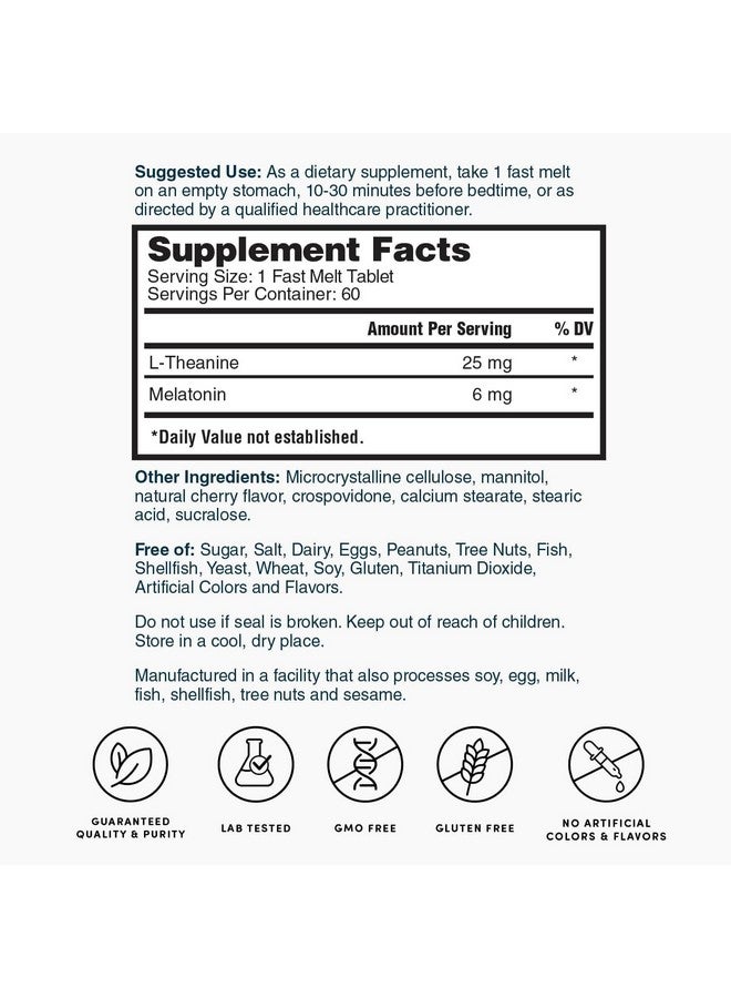 Nature's Lab Nature's Lab Fast Melt Melatonin Tablets - 25 mg of L-Theanine + 6mg of Melatonin - 60 Count  - Image 5