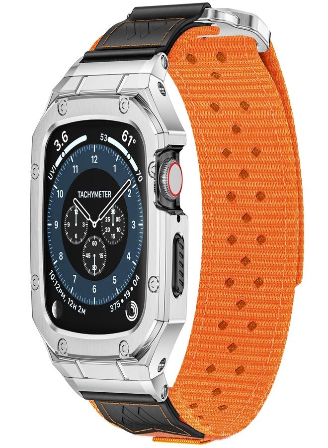 BAITEYOU Store BAITEYOU Band with Case Compatible with Apple Watch Band Series 9 8 7 (41mm) 6 5 4 SE 3 2 1 (40mm 38mm), Nylon Strap with Stainless Steel Metal Rugged Case Cover for iwatch Bands for Men - Image 1