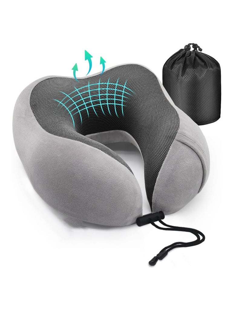 SYOSI Travel Pillow, Memory Foam Soft Neck Pillow for Travel Portable, Washable Pillow Cover, Neck Perfect Support, Comfortable Head Cushion Support Accessories for Sleeping Rest, Airplane Car Home Use - Image 1