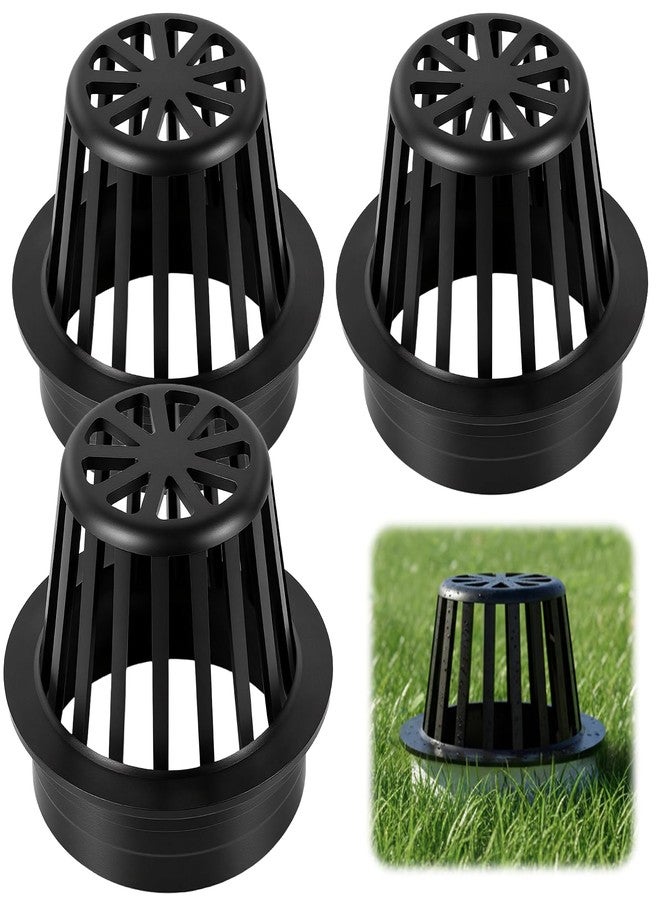 Calvana (3-Pack) Calvana 4” Round Atrium Drain Grate Cover, Compatible with NDS 78A, Fits 4” Sewer and Drain Pipe Fittings, Perfect for Small Lawns, Landscaping, Patios, Extra Tough Polyethylene, Black - Image 1