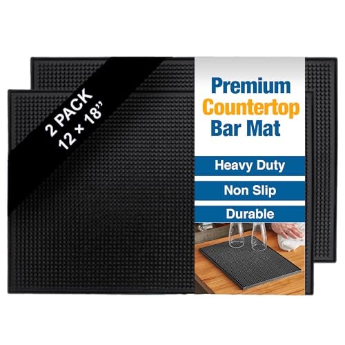 ProTensils Rubber Bar Mats for Countertop 18 x 12 Black Bar Mats for Bartending Bar Service Mat Home Bar Coffee Bar Mat Spill Matt 2 Pieces