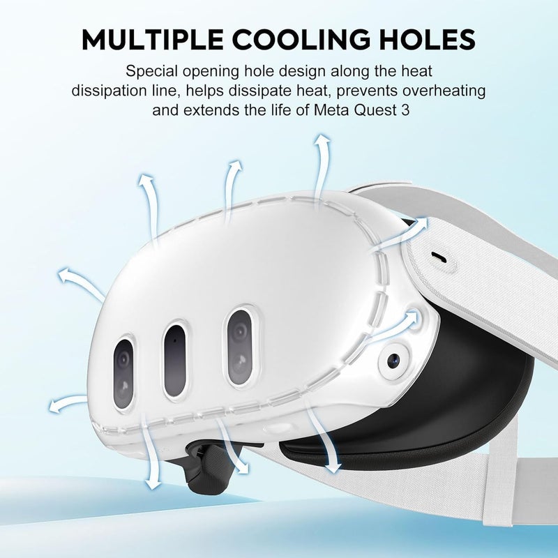 إكسسوارات VR لـ Meta Quest 3، غطاء حماية لسماعة الرأس VR لـ Oculus Quest 3، يشمل غطاء حماية VR و 6 قطع من واقي العدسات من الزجاج المقسى، غطاء حماية للعدسات مضاد للخدش - Image 3
