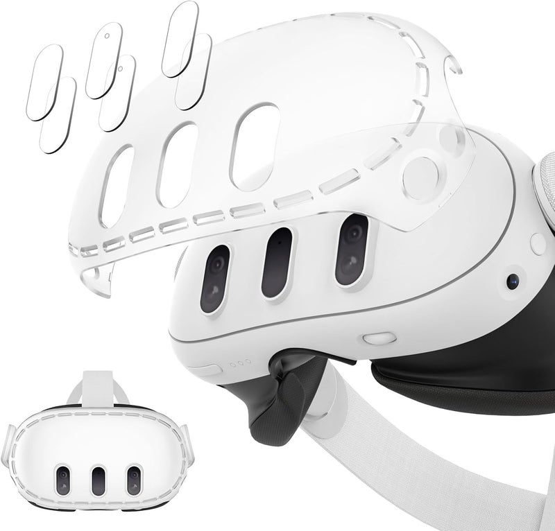 إكسسوارات VR لـ Meta Quest 3، غطاء حماية لسماعة الرأس VR لـ Oculus Quest 3، يشمل غطاء حماية VR و 6 قطع من واقي العدسات من الزجاج المقسى، غطاء حماية للعدسات مضاد للخدش - Image 1