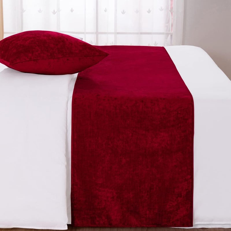 AMBERIS Bed Runner Red, Chenille Soft No Fading Modern Bed Scarf - Image 2