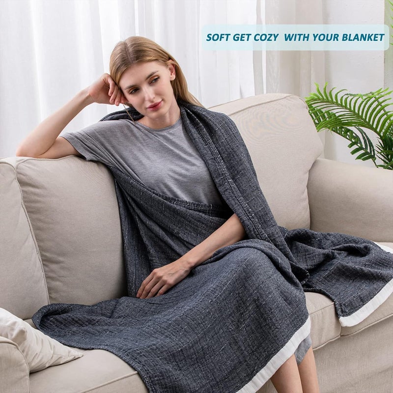 SE SOFTEXLY بطانية قطنية من نوع موسلين من SE SOFTEXLY، مكونة من 100% قطن، مقاس كبير (80" x 90")، لونها أرجواني بنفسجي، مناسبة لجميع المواسم، خفيفة الوزن وناعمة جدًا. - Image 4