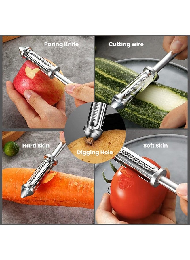 Storite Storite Stainless Steel Peeler for Vegetables and Fruits, 5 in 1 Multifunctional with Bottle Opener Function for Kitchen, Versatile & Durable Vegetable Peeler for Salad Preparation - Silver - Image 4