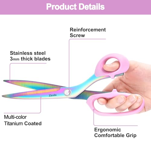 Zicolu Fabric Scissors, 9" Titanium Coating Sewing Scissors, All Purpose Sharp Heavy Duty Fabric Scissors for Cutting Clothes Leather Classic Stainless Steel Professional Fabric Shears for Tailor Home, Pink - Image 3