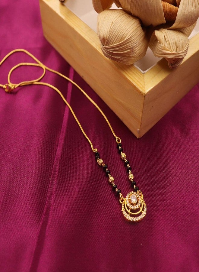 قلادة مانجالسوترا تقليدية مطلية بالذهب عيار 18 بوصة من AAIKU، مصنوعة من خرز أسود وقلادة مرصعة بكريستال الماس الأمريكي، مناسبة للنساء لحفلات الزفاف والذكرى السنوية والمناسبات الخاصة. - Image 5