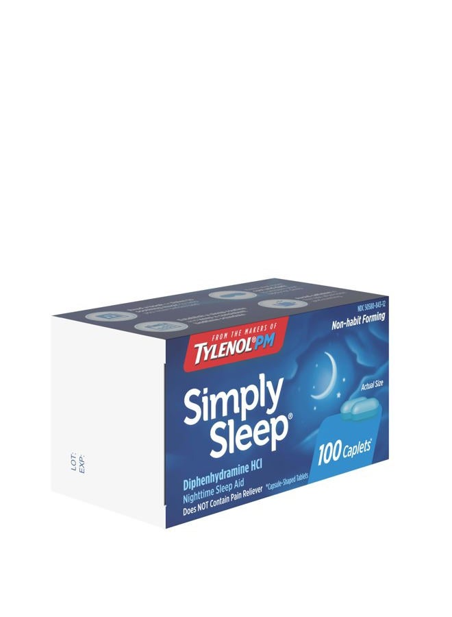Tylenol حبوب مساعدة النوم الليلية Simply Sleep، 25 ملغ ديفينهيدرامين HCl، مساعدة نوم غير مسبب للإدمان للبالغين، 100 حبة - Image 4