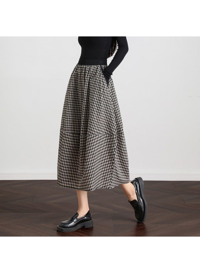 dme Demnaautumn Vintage Striped Lantern Skirt Comfortable Slimming Medium-length Skirt For Women - Image 1