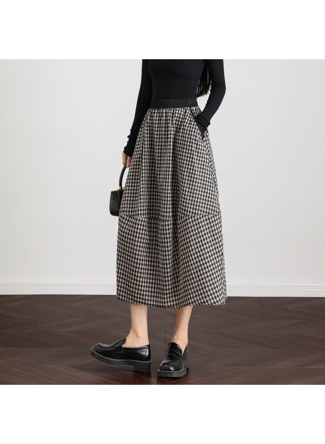 dme Demnaautumn Vintage Striped Lantern Skirt Comfortable Slimming Medium-length Skirt For Women - Image 3