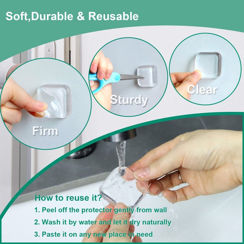 HICOBOS Door Stopper Wall Protector - Wall Shield Bumper Guard from Door Knobs,Sturdy Self Adhesive,Soft and Transparent,Washable Reusable Shock Absorbent Gel for Home Office (Thicken Square, 6pcs) - Image 4