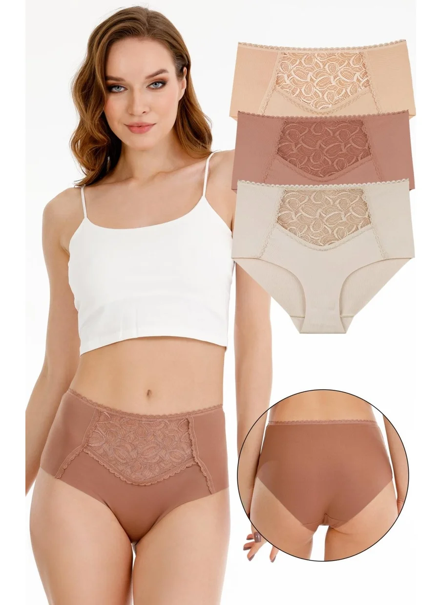 Sensu Women's Laser Cut High Waist Lace Detail 3-Piece Panties Set - Kts3102