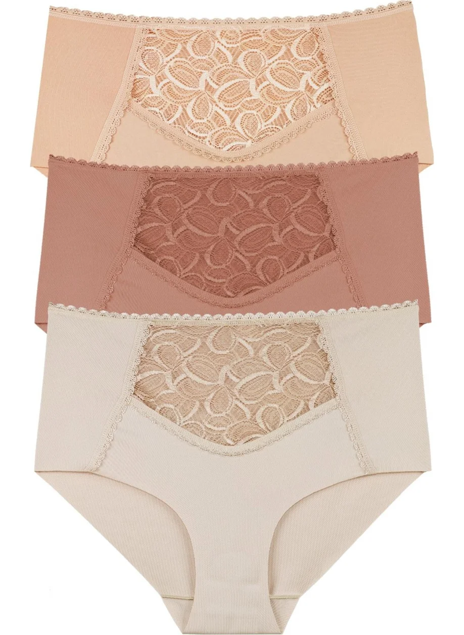 Sensu Women's Laser Cut High Waist Lace Detail 3-Piece Panties Set - Kts3102