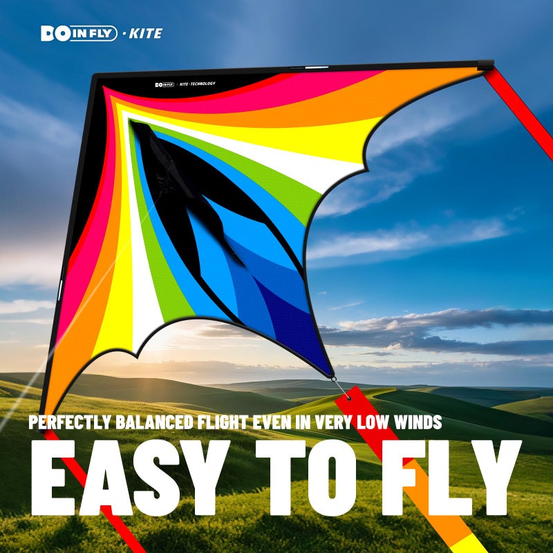 Doinfly Triangular-Shaped Kite - Easy to Control, with an Eye-catching Design, it is Perfect for Outdoor Entertainment and Suitable for Beginners to use. (Charger Delta Kite -Rainbow, 1.4m) - Image 4