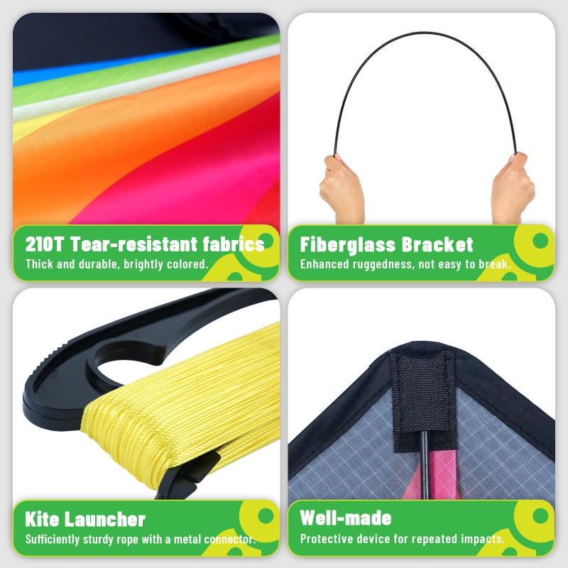 Doinfly Triangular-Shaped Kite - Easy to Control, with an Eye-catching Design, it is Perfect for Outdoor Entertainment and Suitable for Beginners to use. (Charger Delta Kite -Rainbow, 1.4m) - Image 3