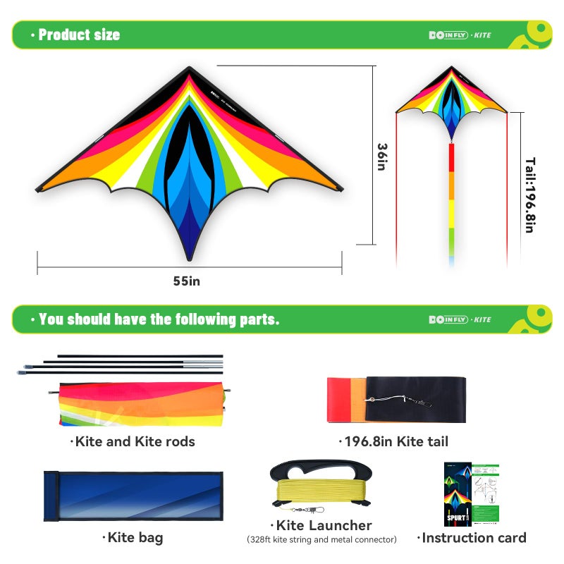 Doinfly Triangular-Shaped Kite - Easy to Control, with an Eye-catching Design, it is Perfect for Outdoor Entertainment and Suitable for Beginners to use. (Charger Delta Kite -Rainbow, 1.4m) - Image 5