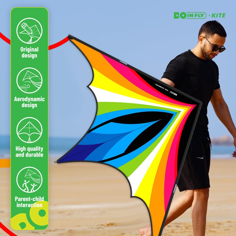 Doinfly Triangular-Shaped Kite - Easy to Control, with an Eye-catching Design, it is Perfect for Outdoor Entertainment and Suitable for Beginners to use. (Charger Delta Kite -Rainbow, 1.4m) - Image 2