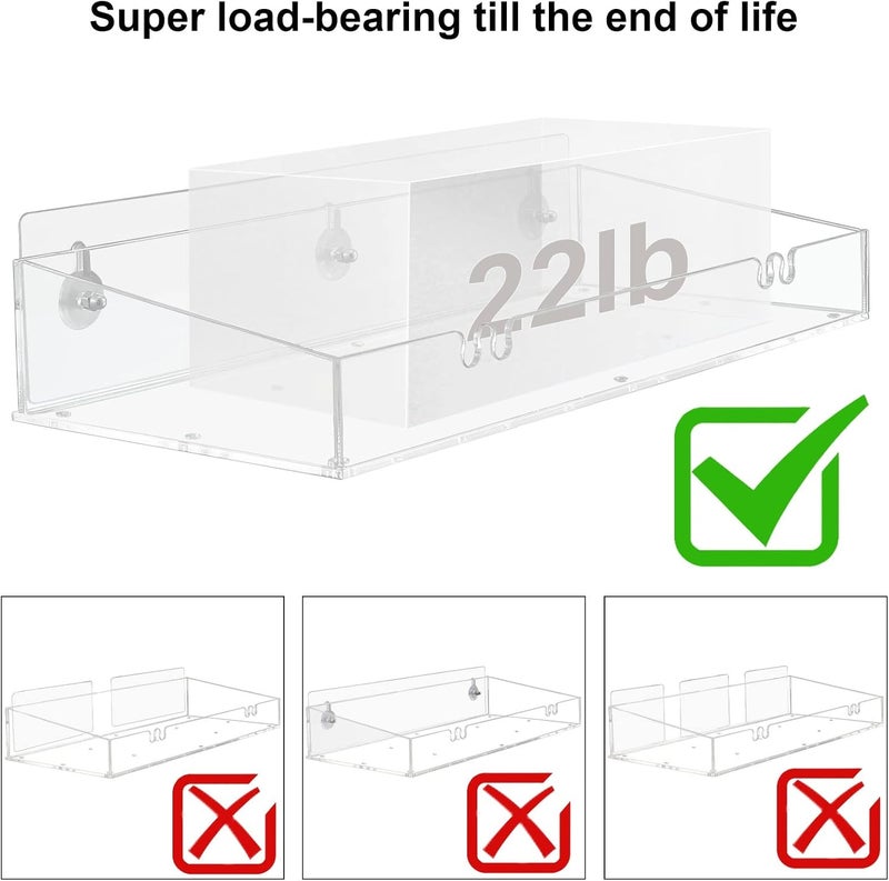 Durmmur 2-Pack Acrylic Clear Shower Shelves, Adhesive Bathroom Shower Caddy Organizer, Transparent No Drilling Wall Floating Shelves for Storage & Display - Image 3