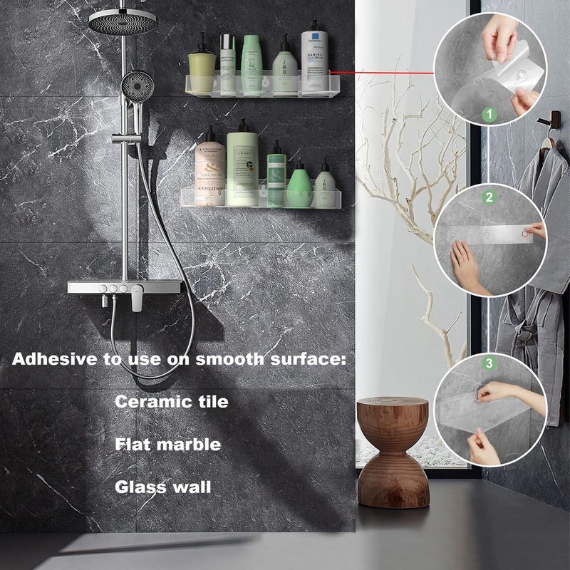 Durmmur 2-Pack Acrylic Clear Shower Shelves, Adhesive Bathroom Shower Caddy Organizer, Transparent No Drilling Wall Floating Shelves for Storage & Display - Image 5