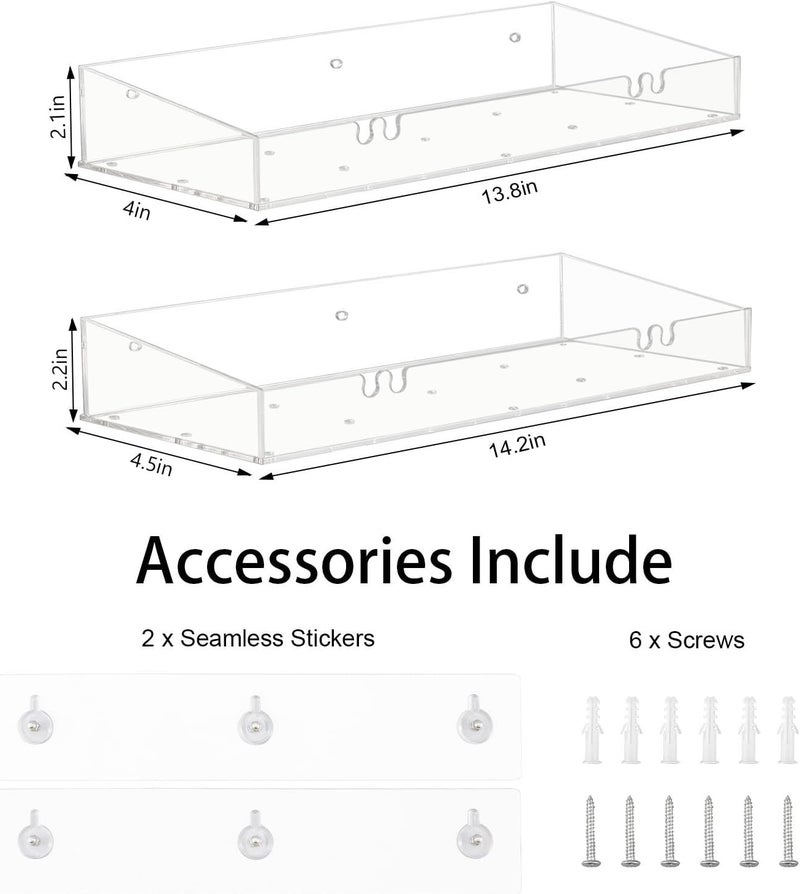 Durmmur 2-Pack Acrylic Clear Shower Shelves, Adhesive Bathroom Shower Caddy Organizer, Transparent No Drilling Wall Floating Shelves for Storage & Display - Image 2