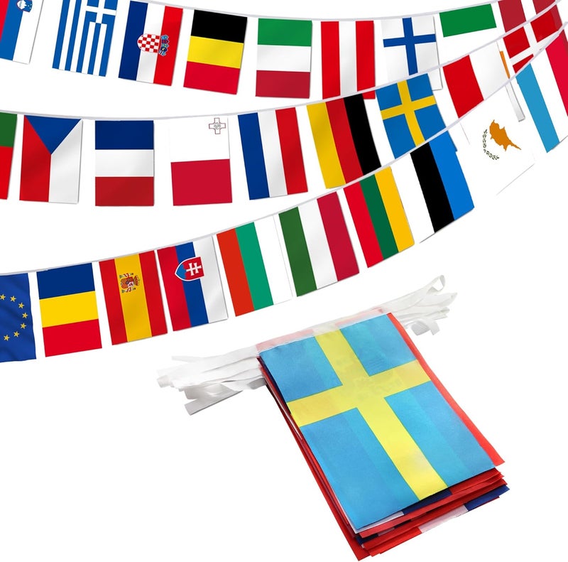 Anley European Union String Flag, 28 European Union Countries String Pennant Banner, Decoration for Grand Opening, Sports Bar, Party Events - 27 Feet 28 Flags - Image 1