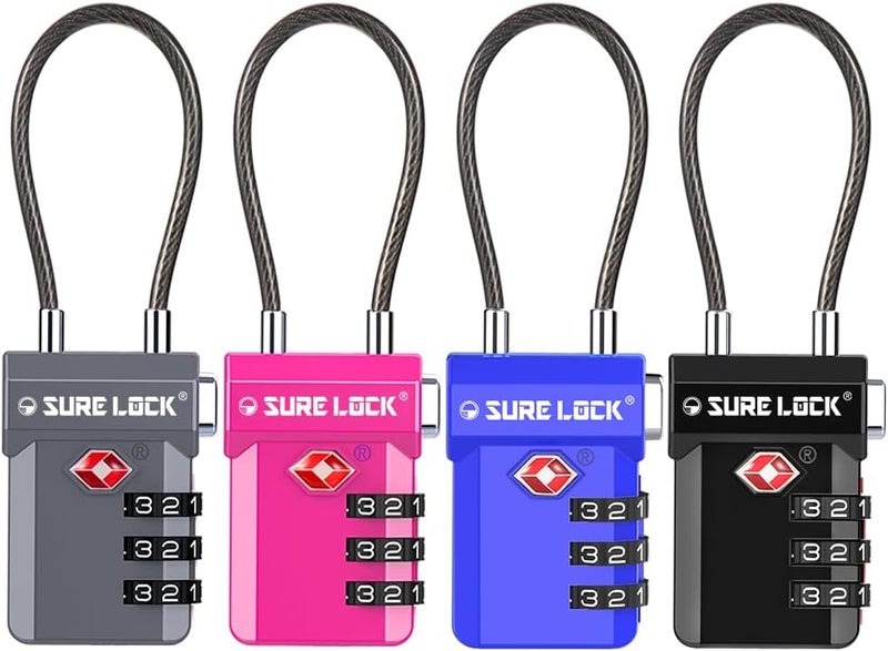 SURE LOCK TSA Approved 3-Digit Combination Luggage Locks – Open Alert Indicator, Re-settable Code with Zinc Alloy Body, Easy-Read Dials for Suitcase, Backpack, Gym Locker & Toolbox (Multiple Colors) - Image 1