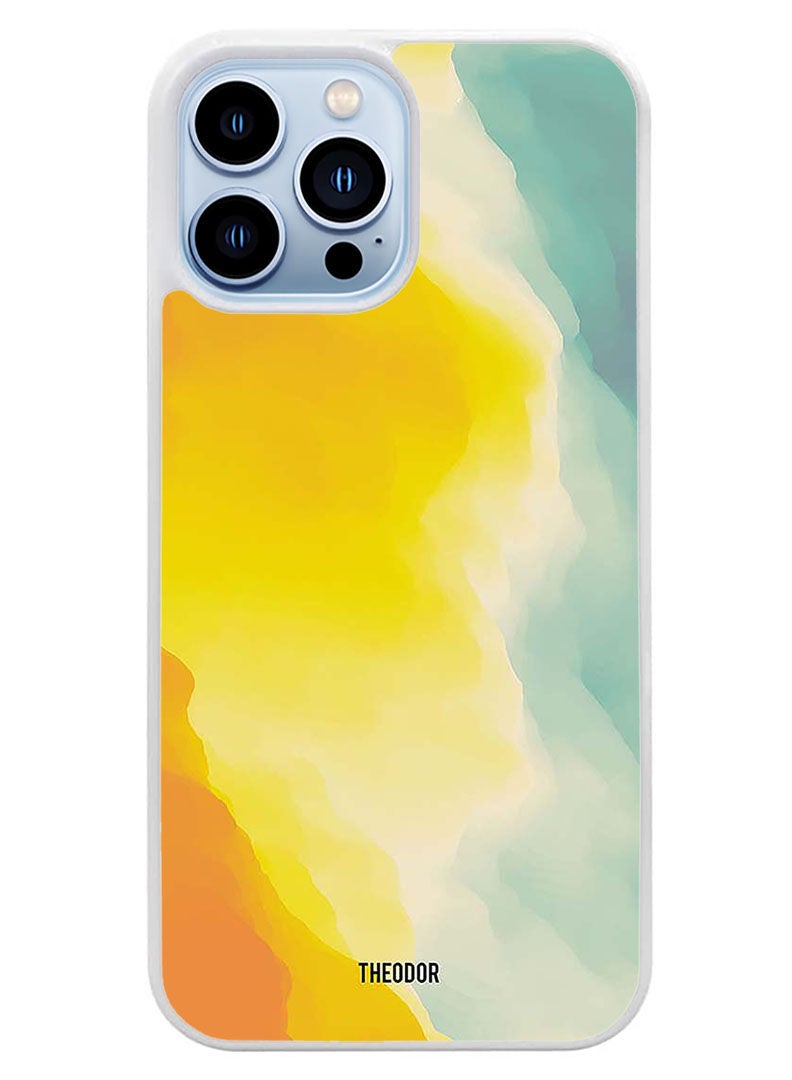 Theodor Protective Case Cover For APPLE IPHONE 14 Pro Max Shades Of Blue Yellow Orange(White Bumper) - Image 1