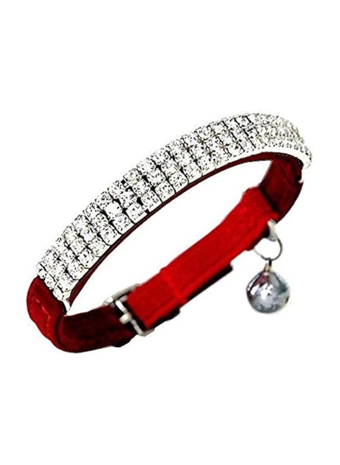 Cat collar with diamonds, rhinestones, adjustable elastic pet collar, cat and dog collar, small pet necklace, jewelry, small dog collar with bell, rhinestones, and velvet, red collar - Image 1