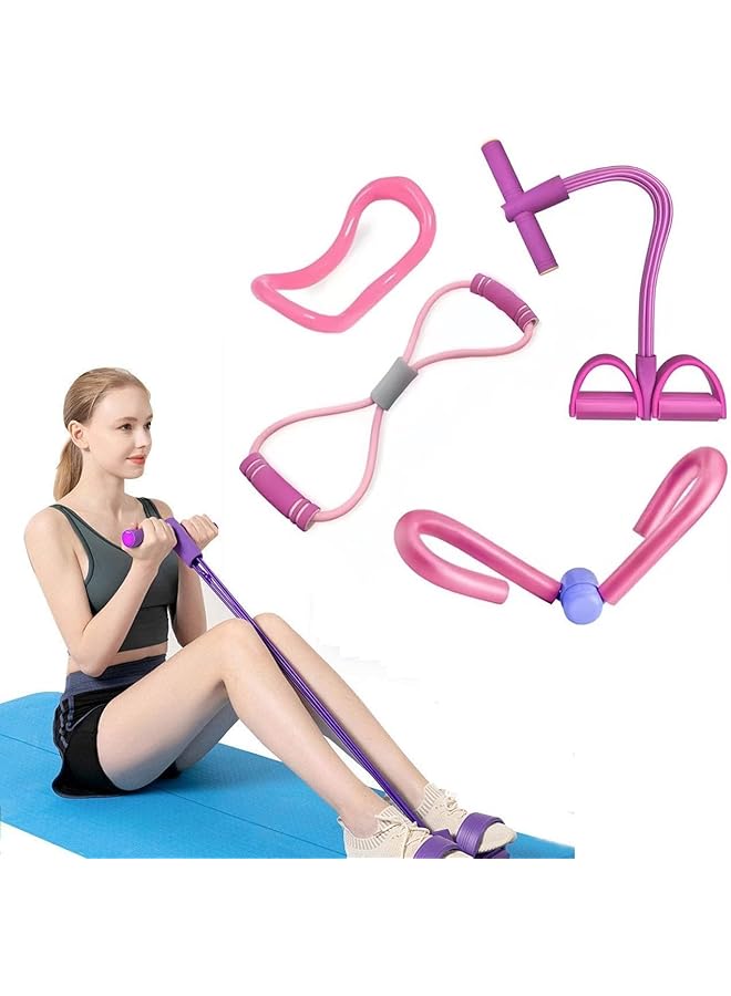 X spring Pedal Resistance Band Set 4 PCS Multifunction Tension Rope Elastic Sit Up Band with Anti Slip Handle Shape Tube Exercise Band Thigh Exerciser for Slimming Bodybuilding Training - Image 1