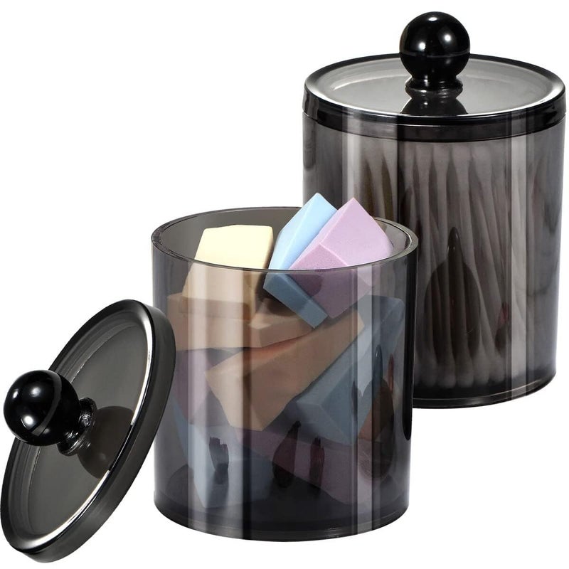 SARVANGAH SARVANGAH Plastic Acrylic Bathroom Vanity Countertop Canister Jars with Storage Lid Apothecary Jars Qtip Holder Makeup Organizer for Cotton BallsSwabsPadsBath Salts Black Pack of 2  - Image 1
