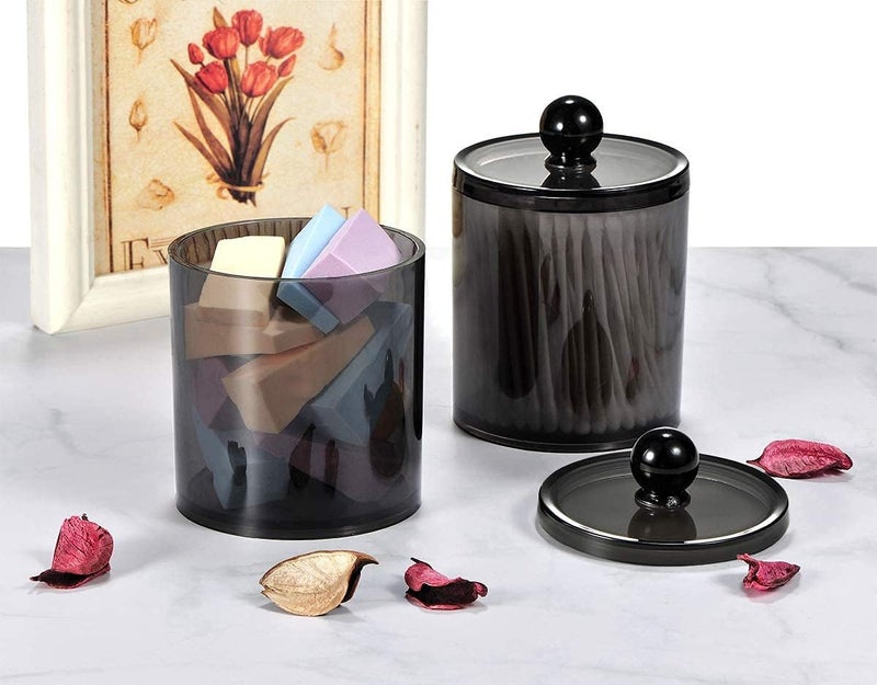 SARVANGAH SARVANGAH Plastic Acrylic Bathroom Vanity Countertop Canister Jars with Storage Lid Apothecary Jars Qtip Holder Makeup Organizer for Cotton BallsSwabsPadsBath Salts Black Pack of 2  - Image 4